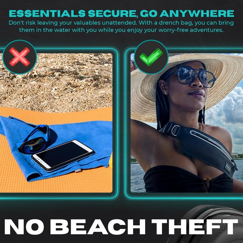 Drench Store 100% Underwater Waterproof Fanny Pack. Waist Pack. Submersible Waterproof Phone Pouch. Dry Bag for Swimming & Snorkelling. Underwater Phone case. (black with 2 rings) - Image 5